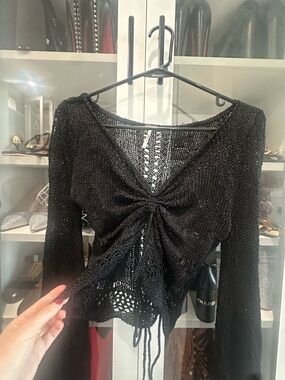 Free people XS fairycore Knit Crop Top crochet festival Coachella grunge Revolve